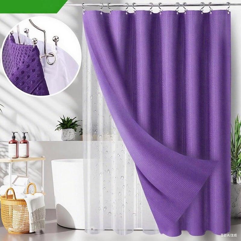 Viowil Purple Bathroom Set, 23 PCS Purple Bathroom Accessories Set with Shower Curtains, Trash Can, Toothbrush Holder, Soap Dispensers, Toothbrush Cup, Vanity Tray, Soap Dish, Toilet Brush, Qtip Holders - Image 3